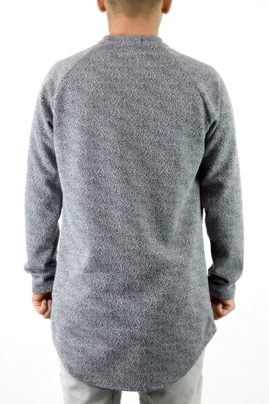 Fabric detail on men's long sleeve pullover sweatshirt