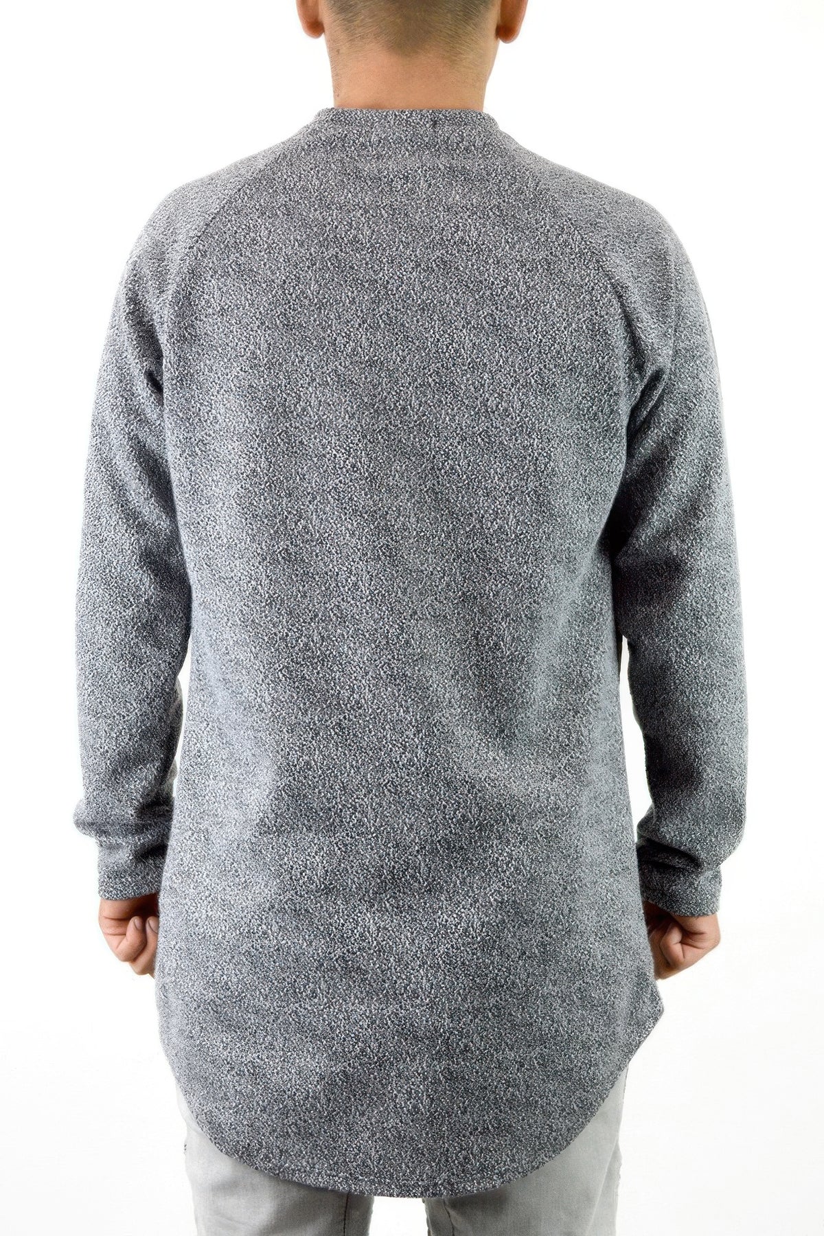 Fabric detail on men's long sleeve pullover sweatshirt