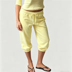 Women's yellow cotton pants, perfect for casual use, resembling men's low waist pants