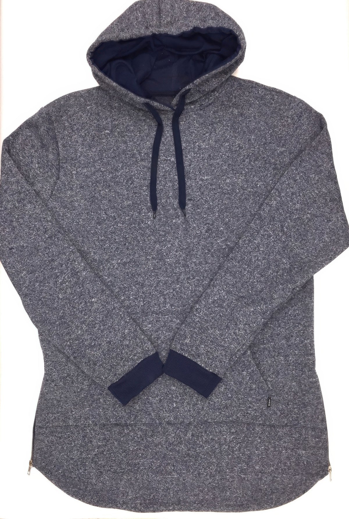 Men's extra-long marble print hoodie, side view