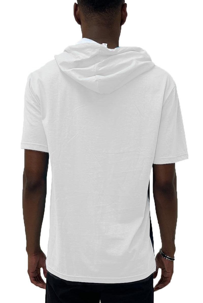 Men's Shirts - Tee's Mens Maroon Tri Color Block Hooded TShirt