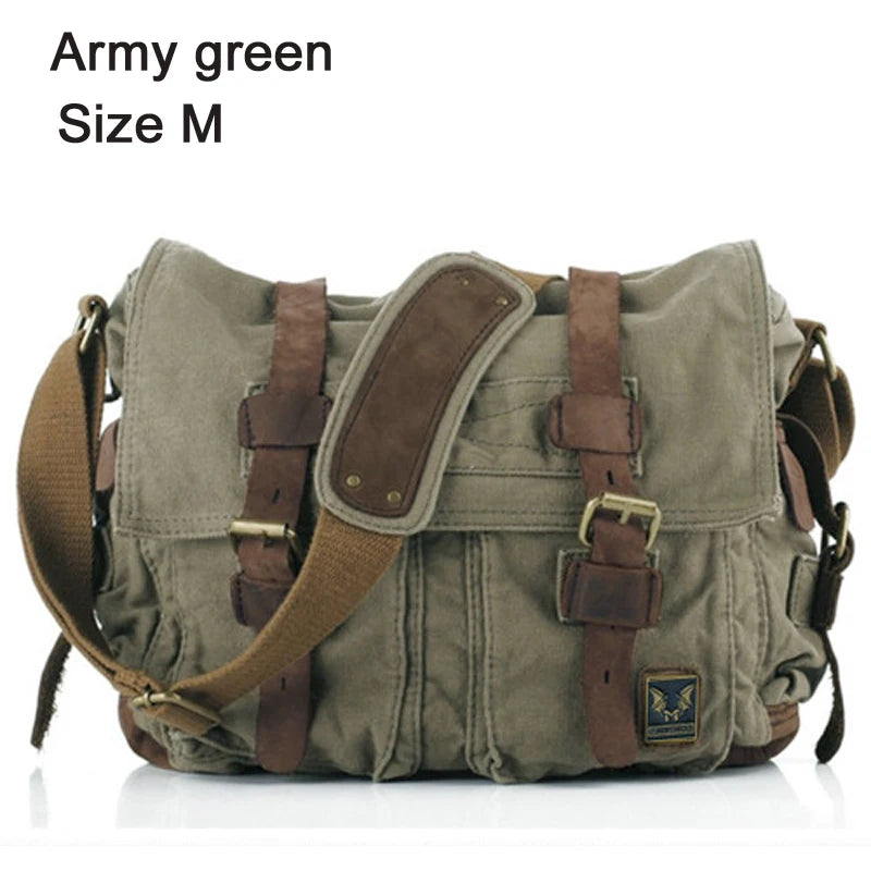 Army green mens messenger bag bag made of durable canvas for daily use