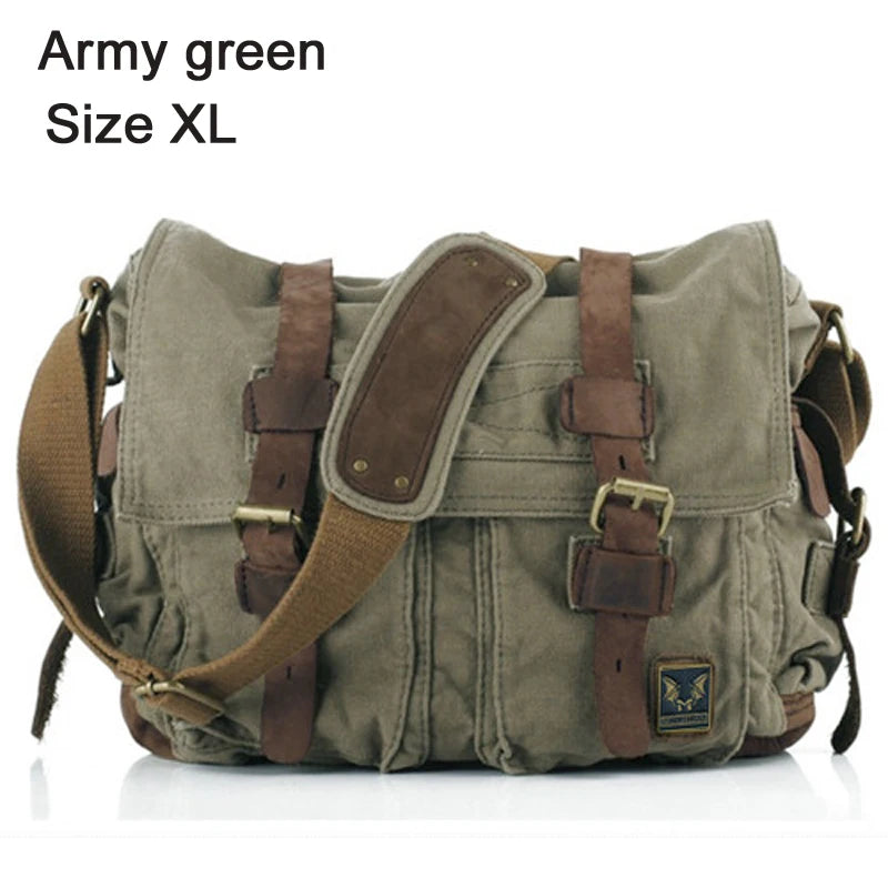 Men's messenger bag in army green with adjustable straps and durable material
