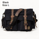 Black mens messenger bag with leather accents, ideal for daily use