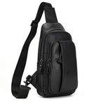 Men's black leather messenger bag, perfect for daily commuting