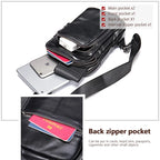 Black leather men's messenger bag, ideal for travel and daily use