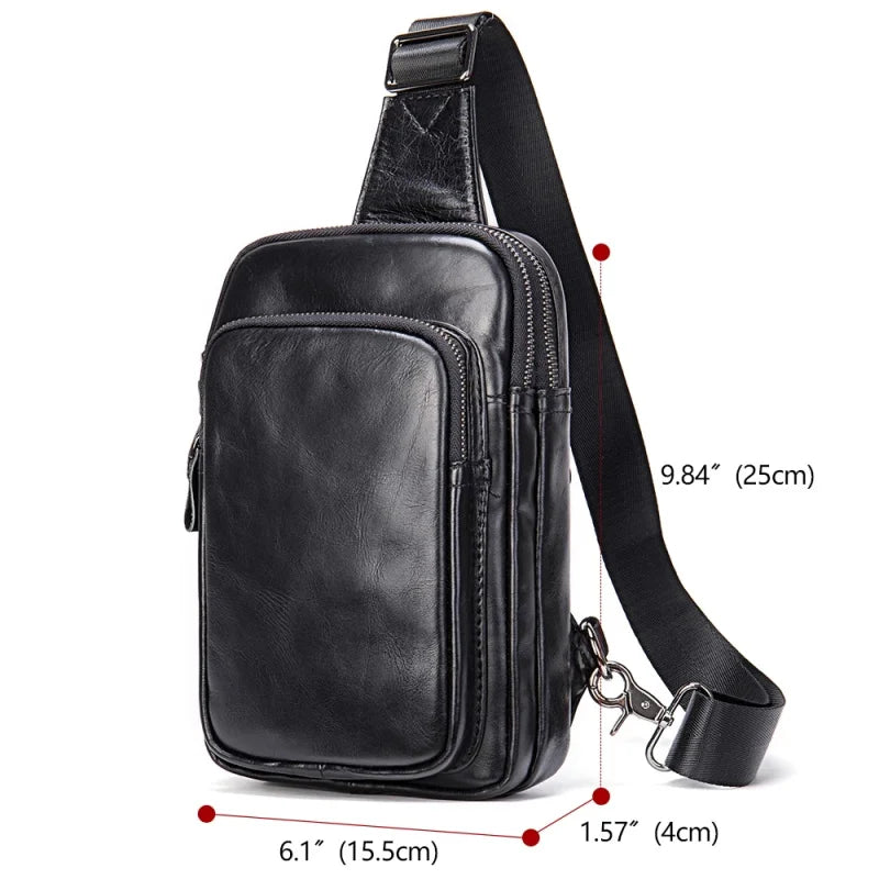 Black leather mens messenger bag for daily use and travel