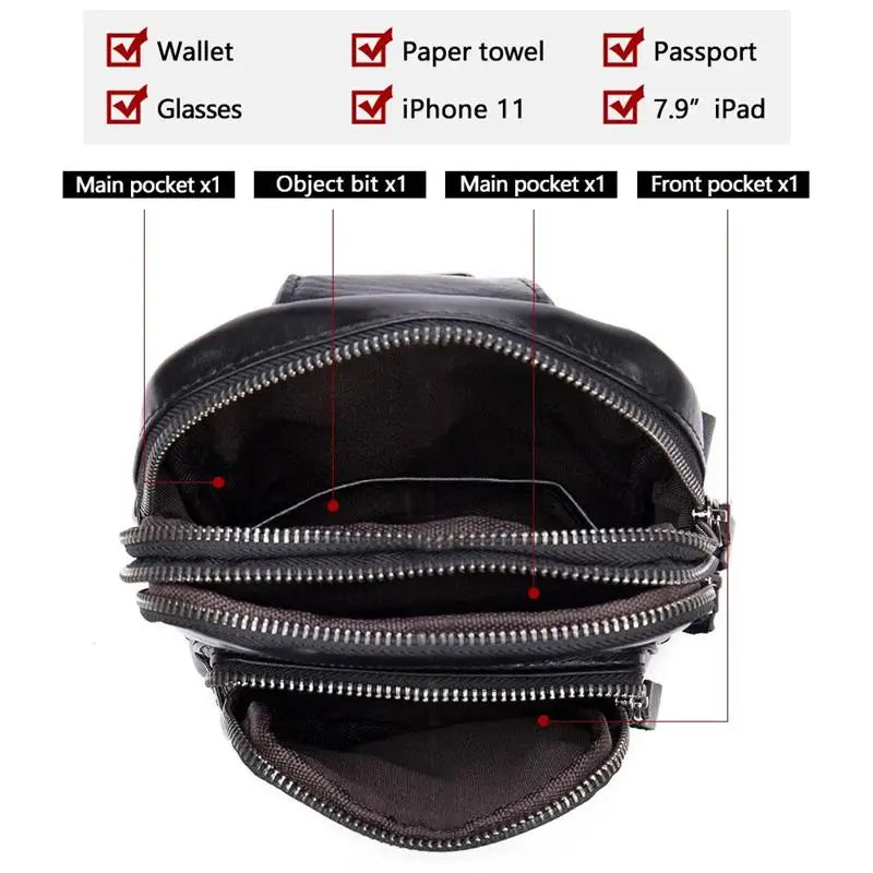 Mens messenger bag in black leather, ideal for daily use and travel