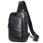 Men's black leather messenger bag for travel and daily use