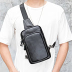 Black leather mens messenger bag bag for casual outings