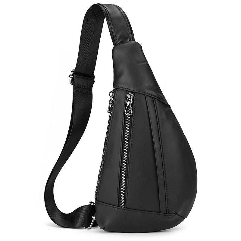 Black mens messenger bag made of durable material for casual outings