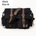 Black men's messenger bag with leather straps for everyday use
