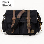 Black mens messenger bag made of durable canvas, ideal for daily use