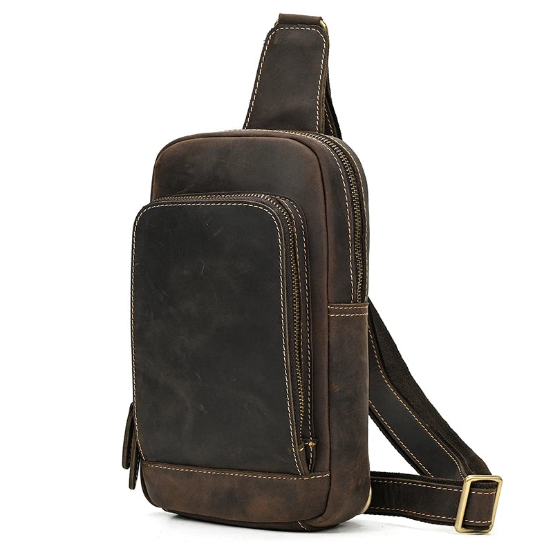 mens messenger bag in brown leather, ideal for daily use