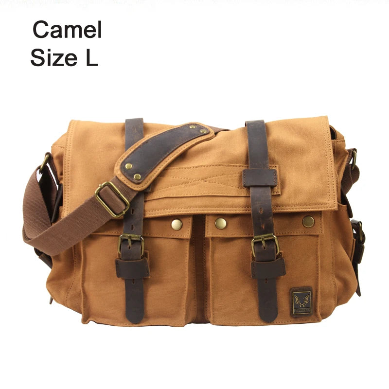 Camel mens messenger bag, durable canvas, for daily use