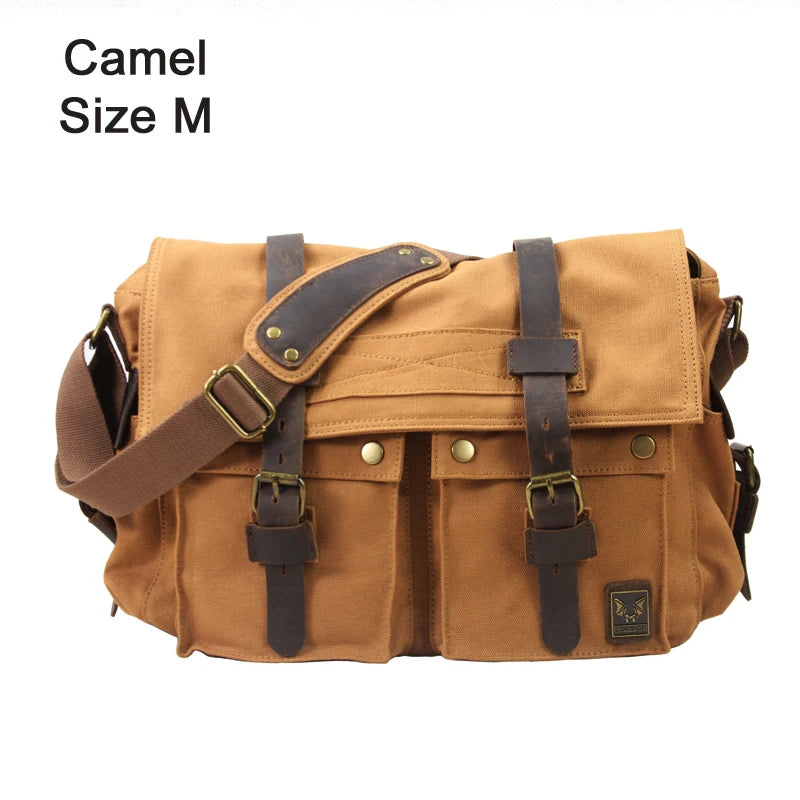 Camel men's messenger bag made of durable canvas for everyday use