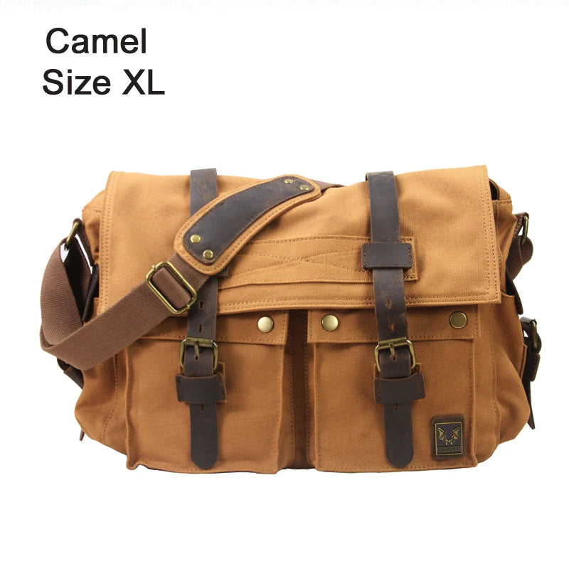 Camel men's messenger bag, durable canvas, perfect for travel