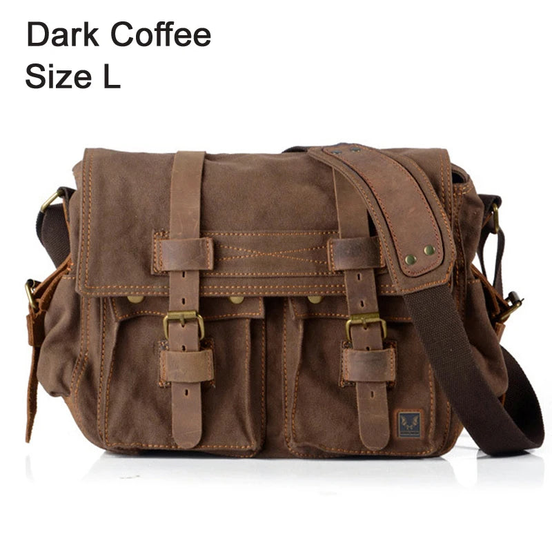 Dark coffee men's messenger bag, durable canvas for daily use