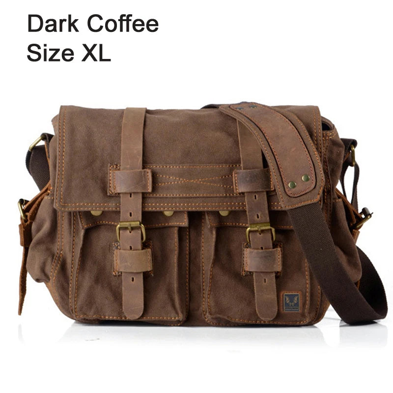 Dark coffee mens messenger bag bag, durable canvas, ideal for travel.