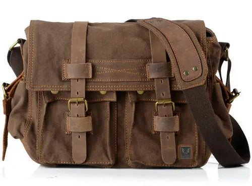 men's messenger bag, brown canvas, ideal for travel and daily use
