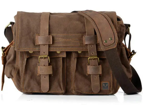 men's messenger bag, brown canvas, ideal for travel and daily use