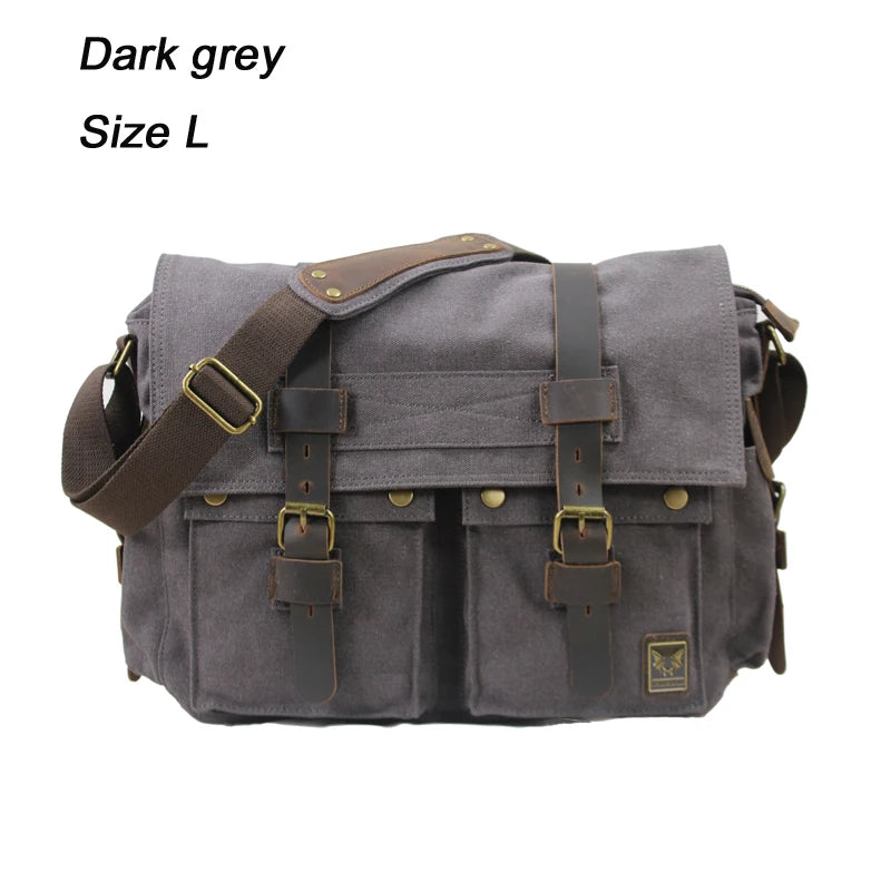 Dark grey mens messenger bag bag, durable canvas for daily use