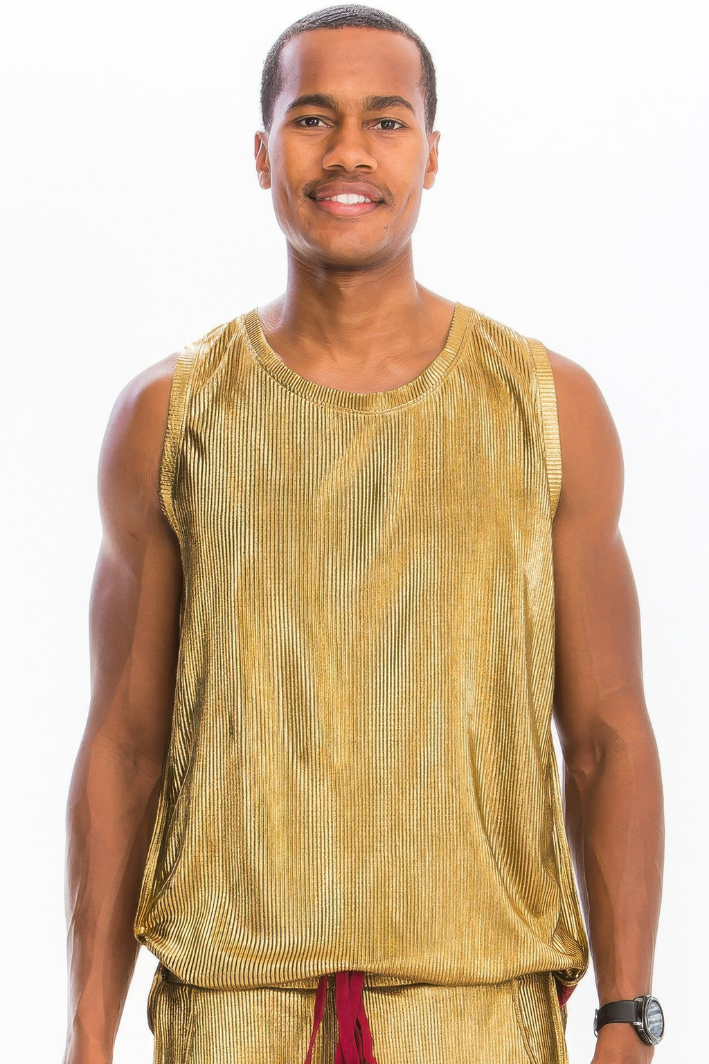 Men's metallic flick tank top, beachwear front view