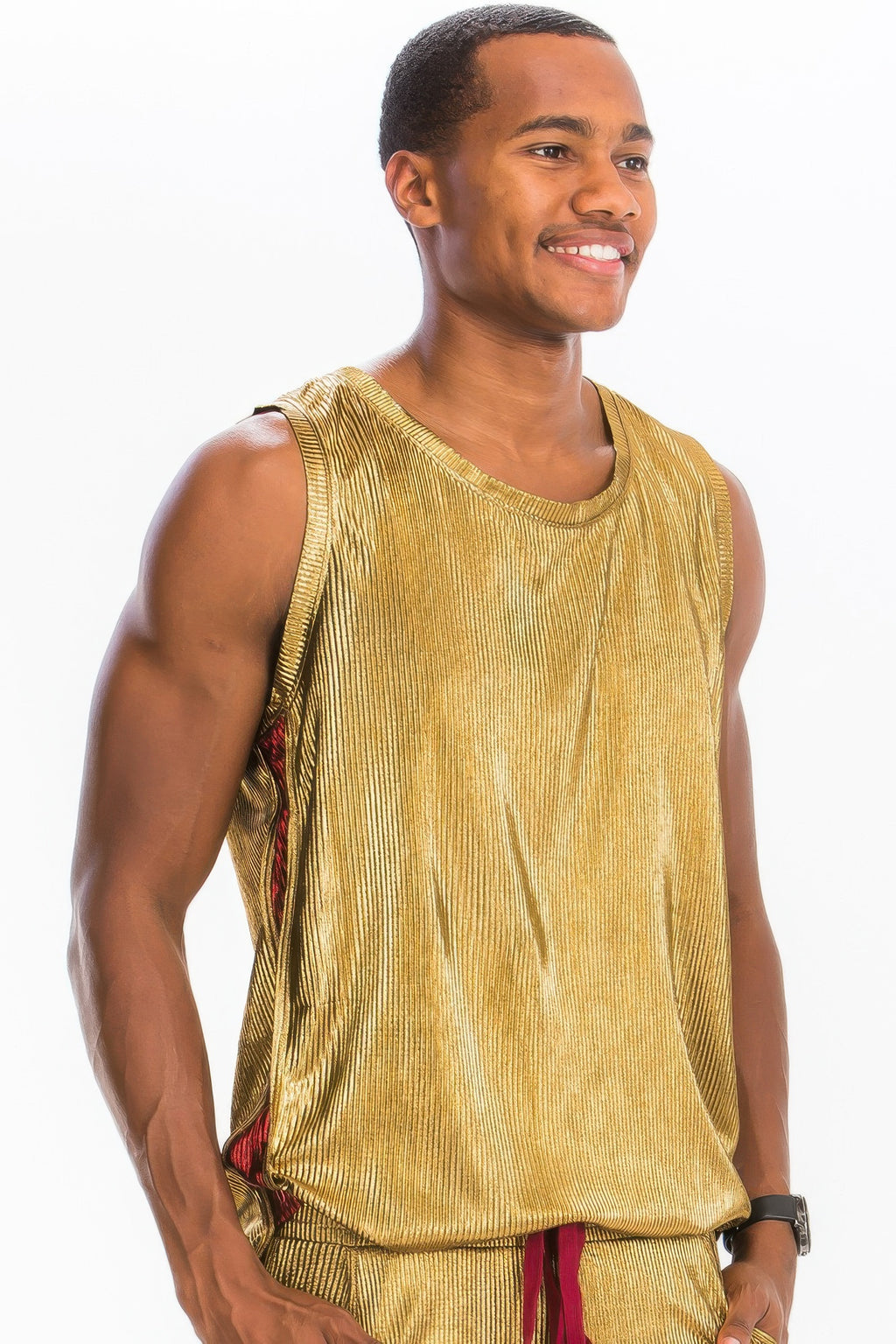Men's metallic flick tank top, beachwear side view