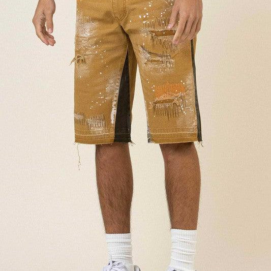 Men's Shorts Mens Multi Camo Paneled Released Hem Jeans Shorts