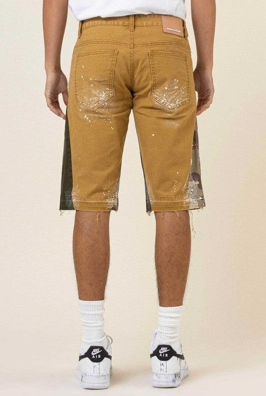 Men's Shorts Mens Multi Camo Paneled Released Hem Jeans Shorts