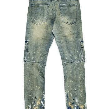 Men's Pants - Jeans Mens Multi Cargo Slim Straight Denim Jeans
