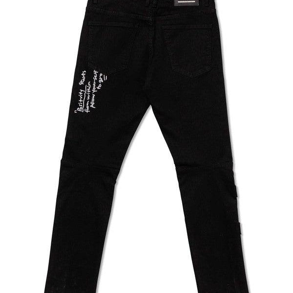 Men's Pants - Jeans Mens Multi Patch Slim Fit Black Jeans