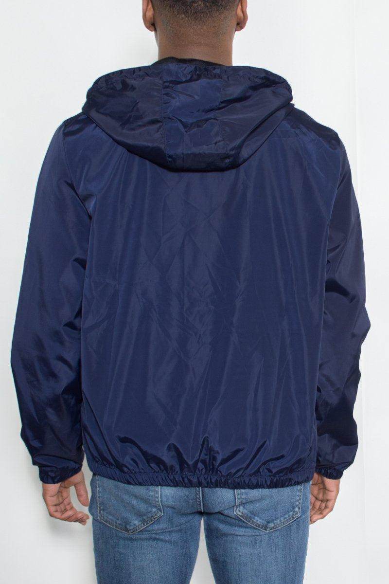 Mens navy blue windbreaker jacket from VacationGrabs with a casual and comfortable fit