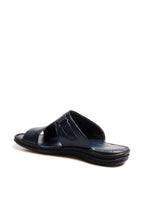 Men's Navy Leather Slide Sandals with Cutout Design – detail view