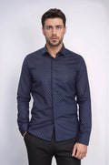Men’s Navy Shirt with Minimal Red Pattern – front view