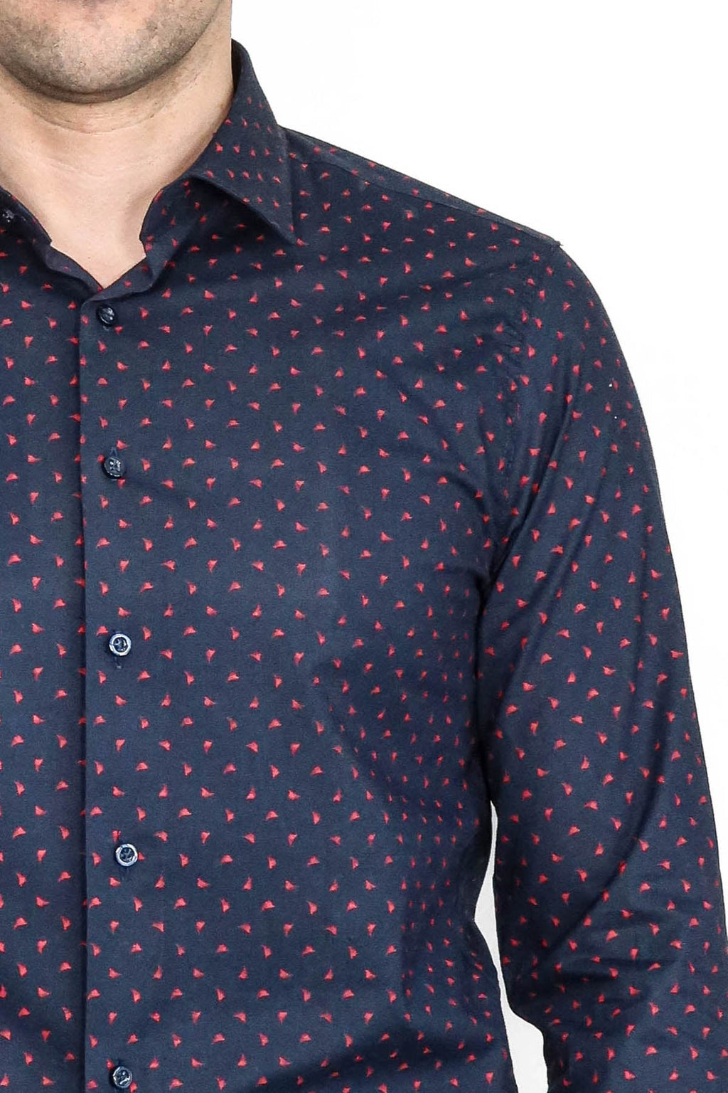 Men’s Navy Shirt with Minimal Red Pattern – detail view