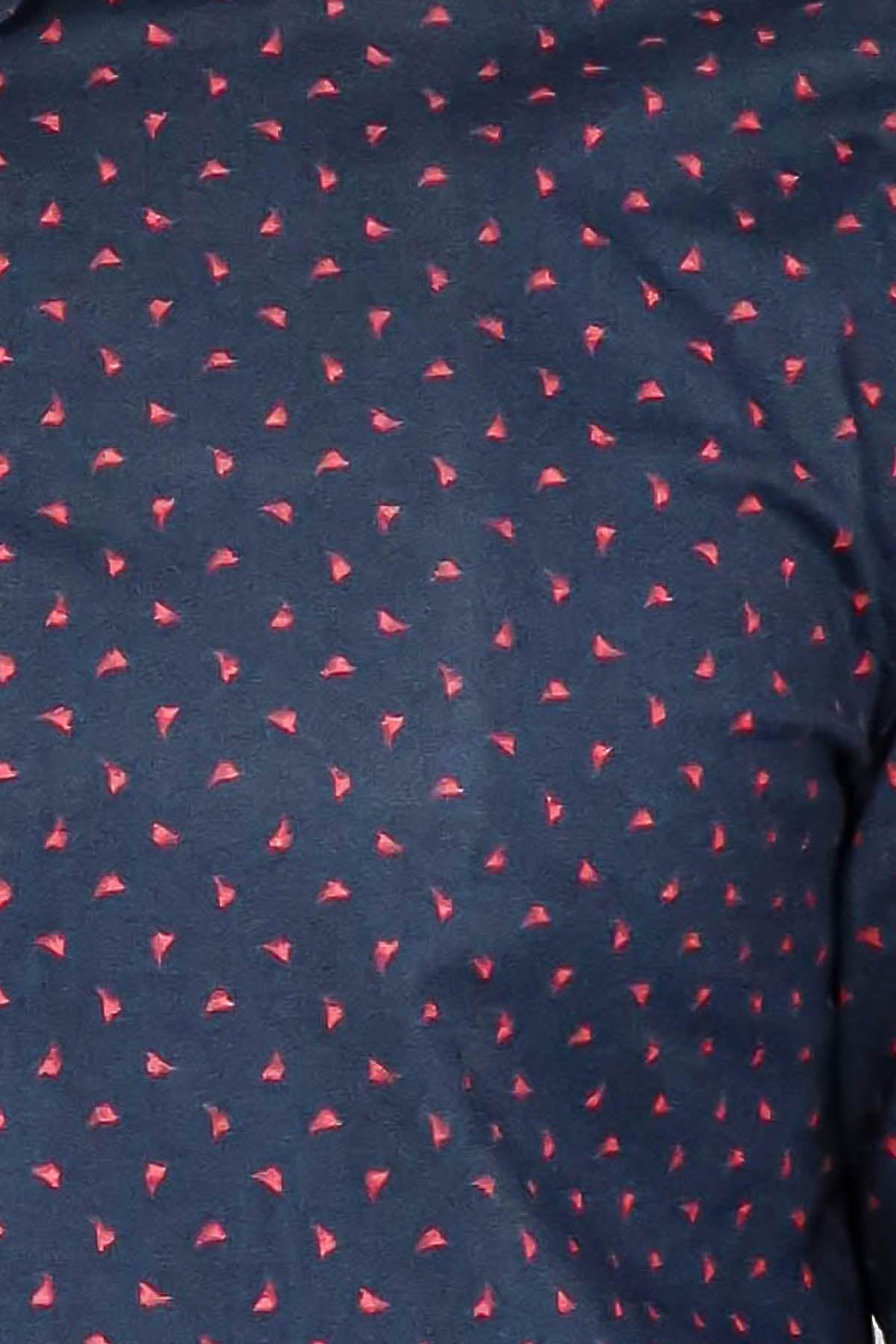Men’s Navy Shirt with Minimal Red Pattern – full look view