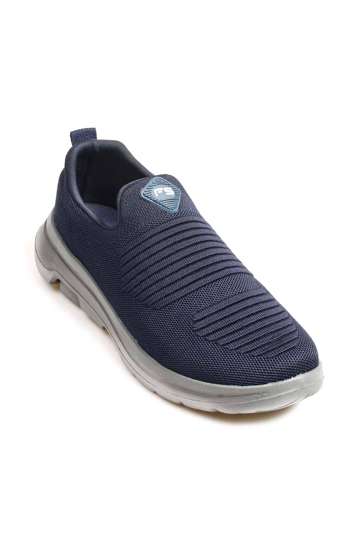 Men's Navy Slip-On Athletic Sneakers with Knit Upper – side view