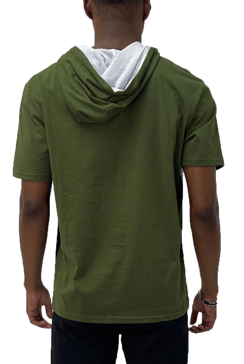 Men's Shirts - Tee's Mens Olive Green Tri Color Block Hooded TShirt
