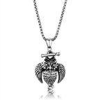 Men's owl pendant necklace in silver with intricate detailing and a chain for modern style
