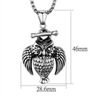 Men's owl pendant necklace featuring a detailed owl design in silver finish with a sturdy chain