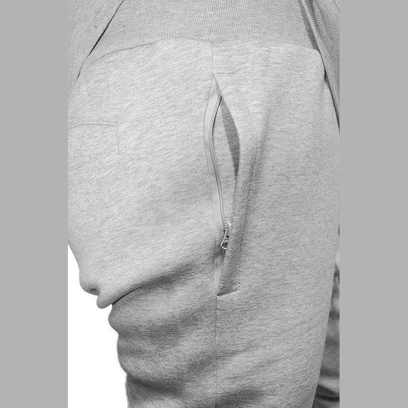 Men's gray activewear pants with side zipper pockets for easy access