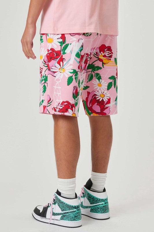 Men's Shorts Mens Pink All Over Rose Bloom Print Shorts