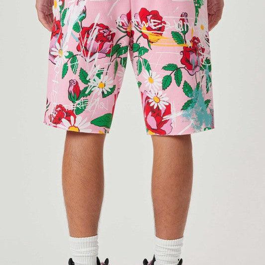 Men's Shorts Mens Pink All Over Rose Bloom Print Shorts