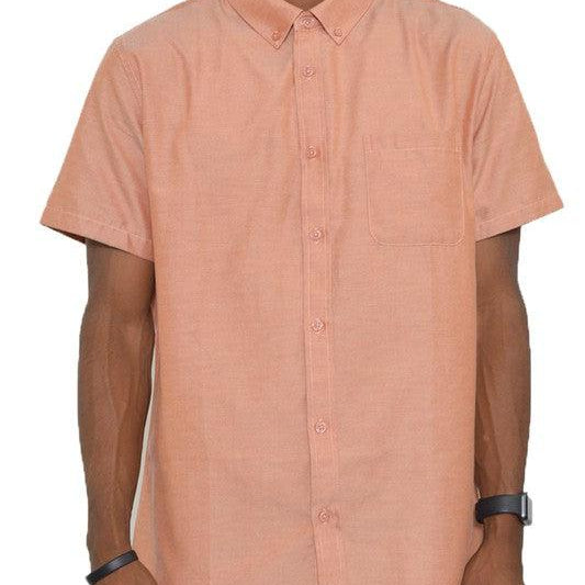 Men's Shirts Mens Pink Casual Short Sleeve Solid Shirt