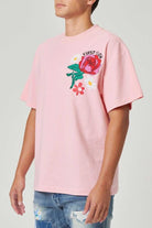 Men's Shirts - Tee's Mens Pink Flower Embo/Puff Tee Shirt