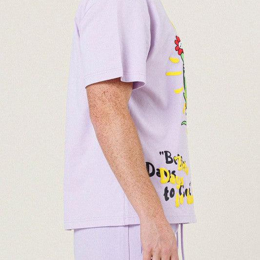 Men's Shirts - Tee's Mens Pink Flower Graphic Tee Shirt