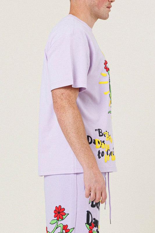 Men's Shirts - Tee's Mens Pink Flower Graphic Tee Shirt