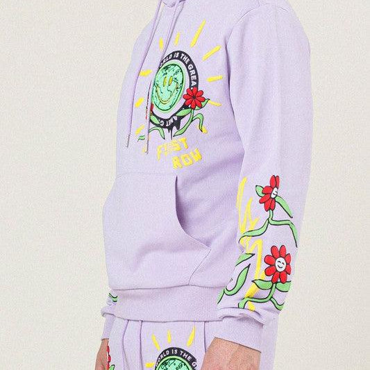 Men's Shirts Mens Pink Flower Graphic Terry Pullover