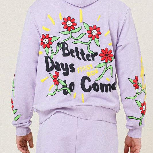 Men's Shirts Mens Pink Flower Graphic Terry Pullover